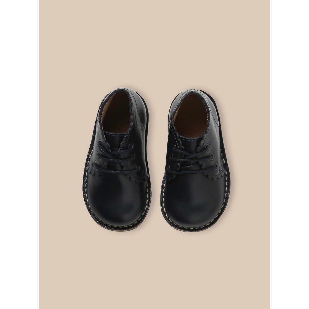 Bottines festonnées en cuir marine, CYRILLUS