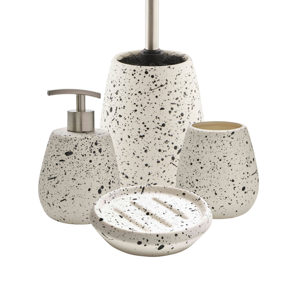 Set salle de bain céramique moucheté 4 pièces DEMY blanc, GUY LEVASSEUR