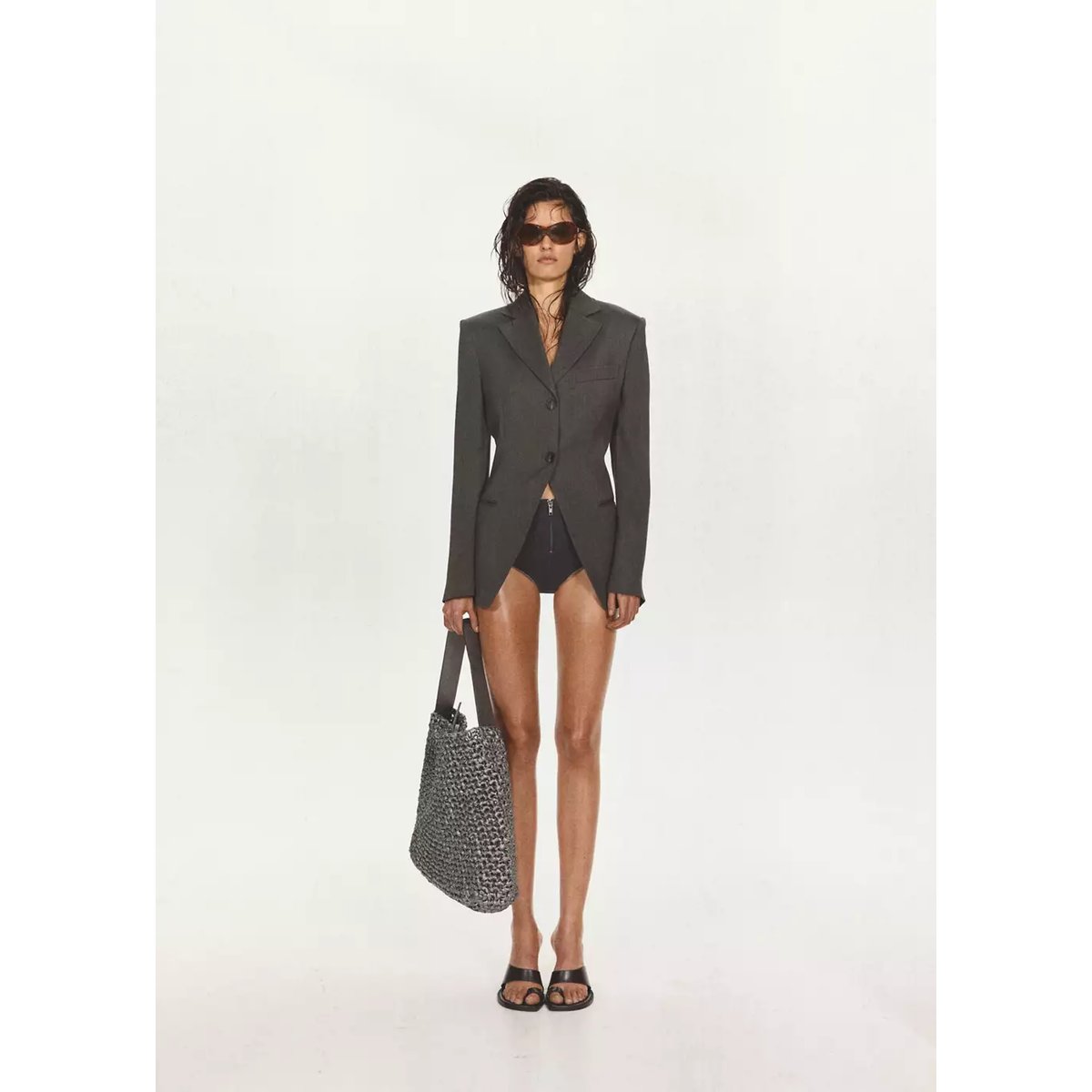 Blazer de tailleur à taille ajustée noir, MANGO