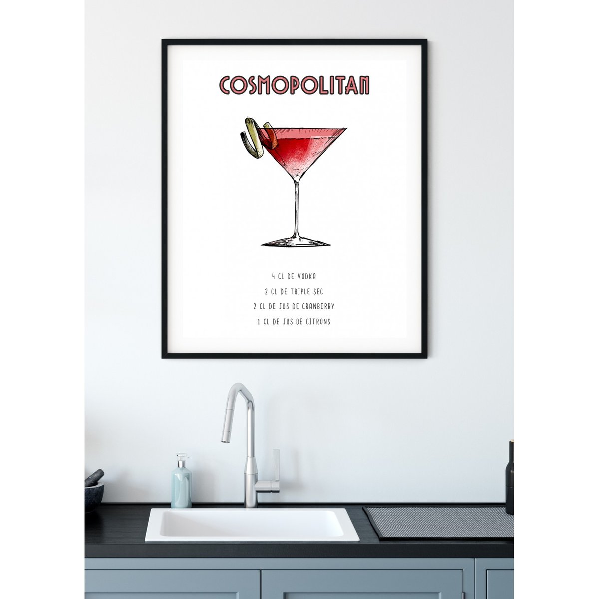 Affiche Cocktail Cosmopolitan blanc, L'AFFICHERIE