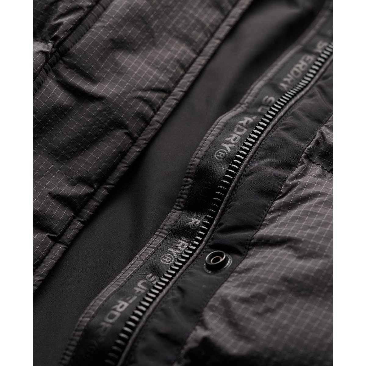 Doudoune longue Rip-Stop noir quadrillé, SUPERDRY