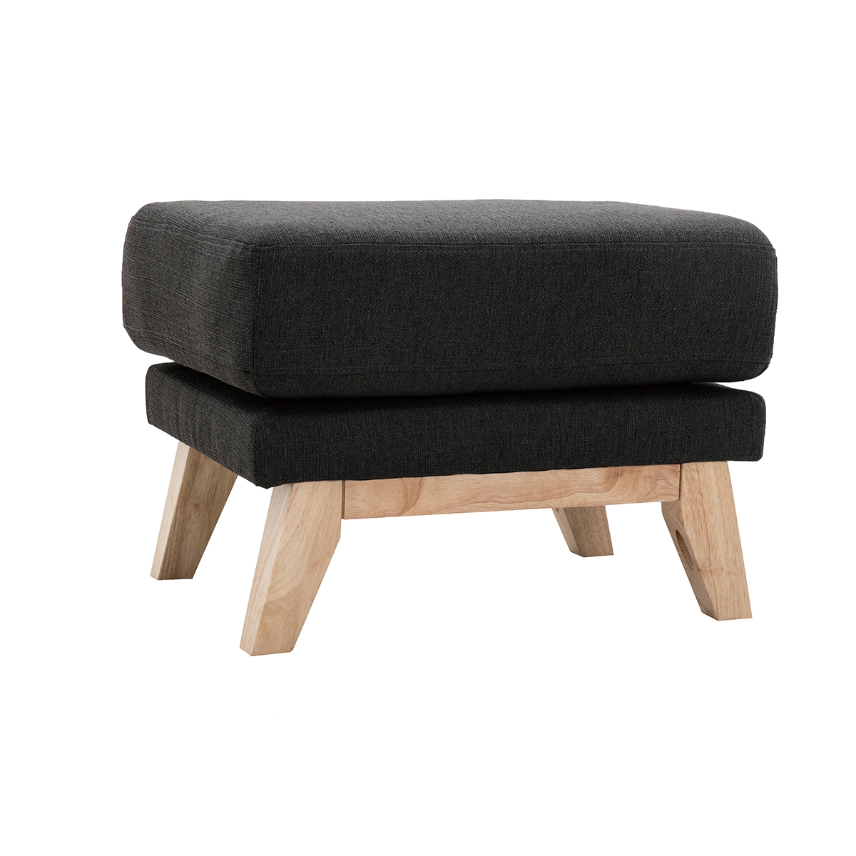 Pouf repose-pieds scandinave en tissu chenille terre brûlée et bois clair OSLO gris foncé, MILIBOO