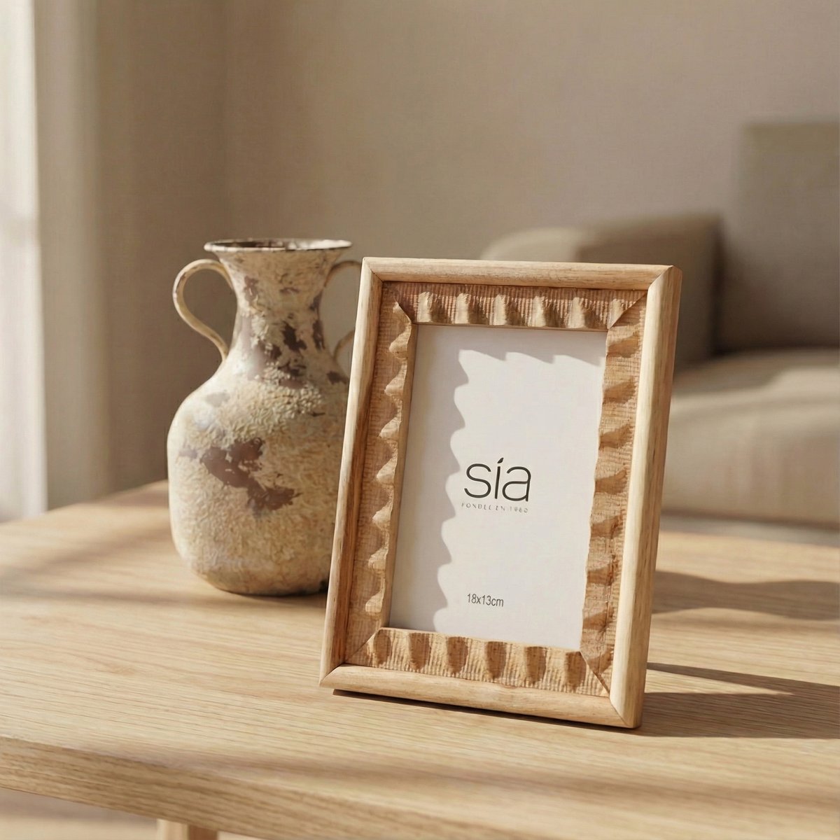 Cadre photo en acacia H25 NATTE beige, SIA DECO