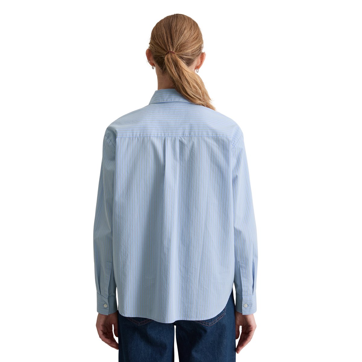 Blouse à rayures relaxed en popeline Papertouch bleu clair, MARC O’POLO DENIM