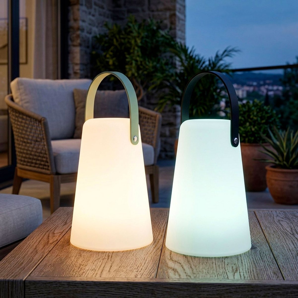 Set de 2 lanternes extérieures LED blanc, noir et vert 13.5x13.5x20.5cm blanc, WADIGA