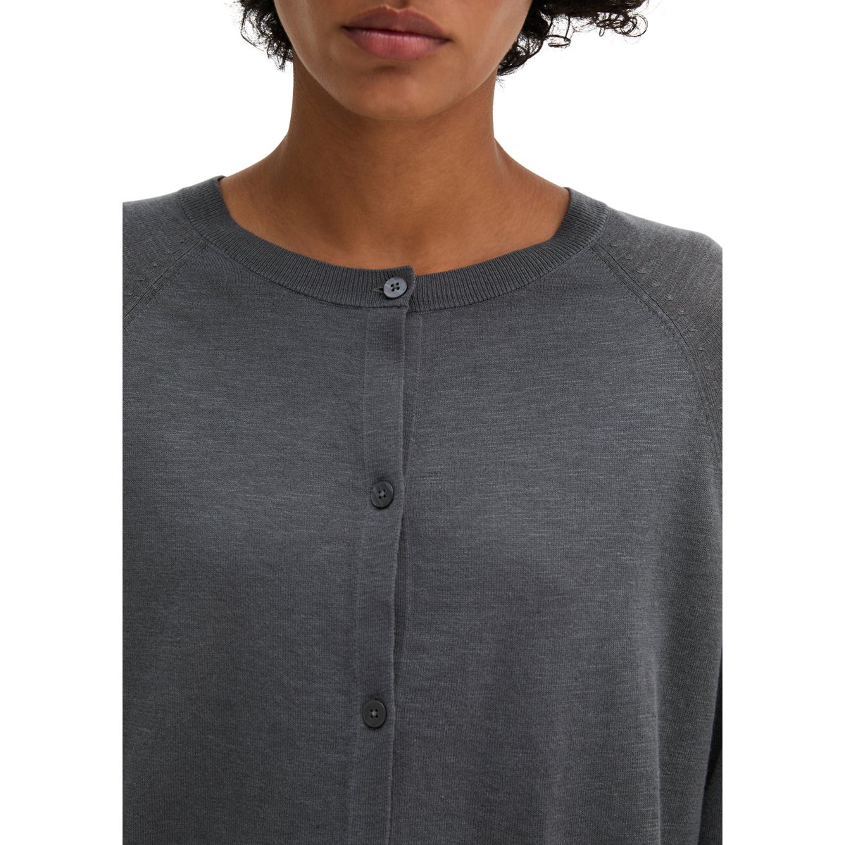Cardigan en maille fine relaxed en mélange de coton et de lin bio gris fonce, MARC O'POLO