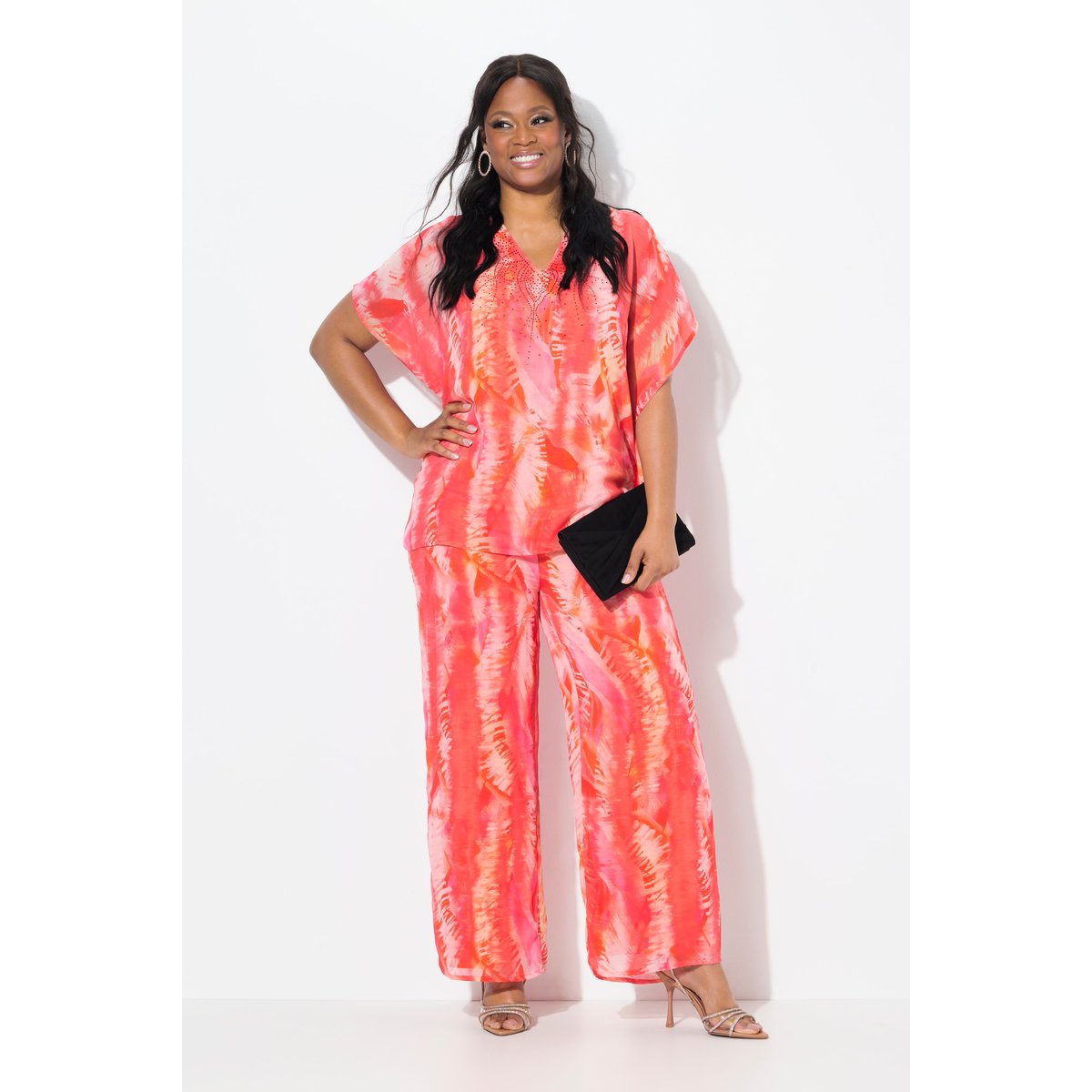 Pantalon en mousseline double épaisseur. corail, ULLA POPKEN