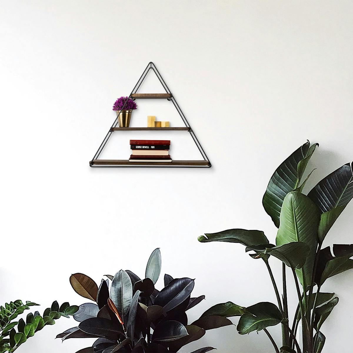 Etagère noire décorative triangle décor bois foncé JENA marron, PIER IMPORT