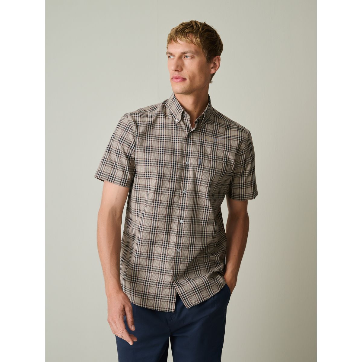 Chemise oxford à manches courtes et carreaux naturel, NEXT