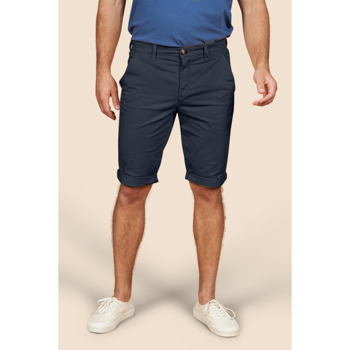 Bermuda chino en gabardine unie bleu marine, MCS