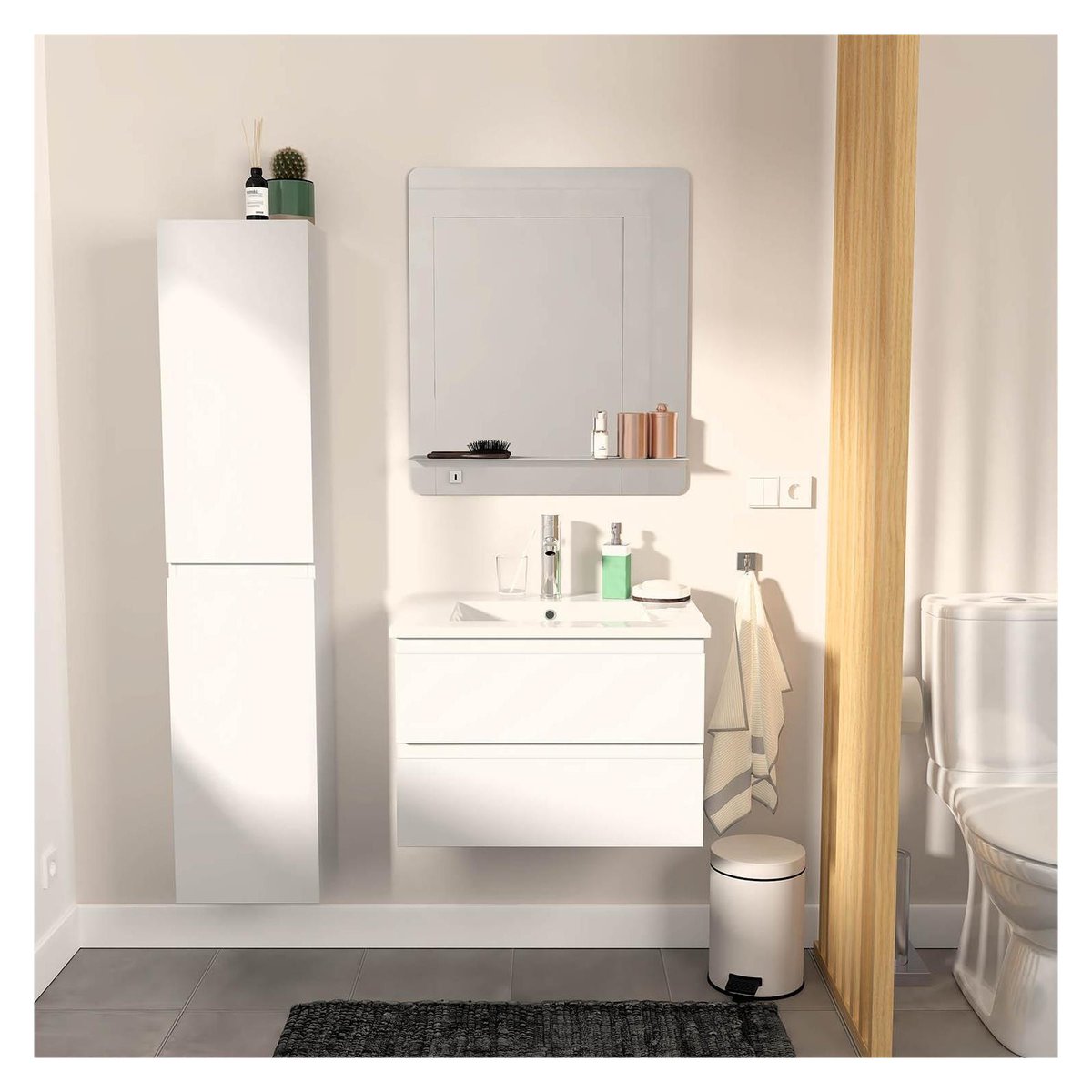 Meuble simple +vasque+miroir+colonne SORRENTO blanc, MOB IN