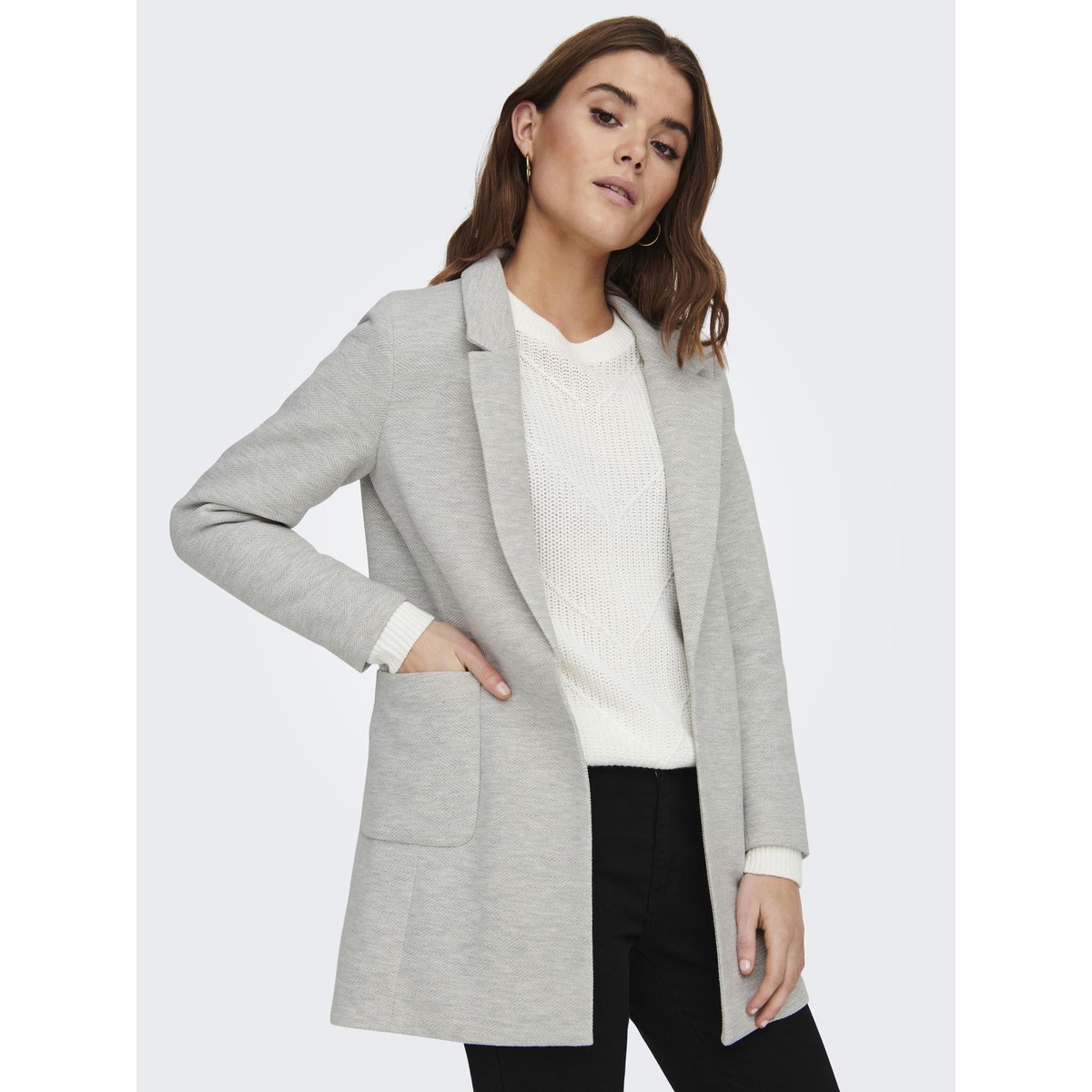 Blazer mi-long gris clair, ONLY