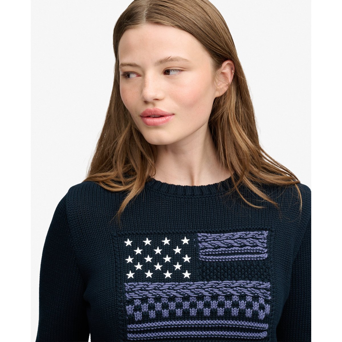 Pull Cable Flag Knit coupe décontractée bleu marine éclipse, SUPERDRY