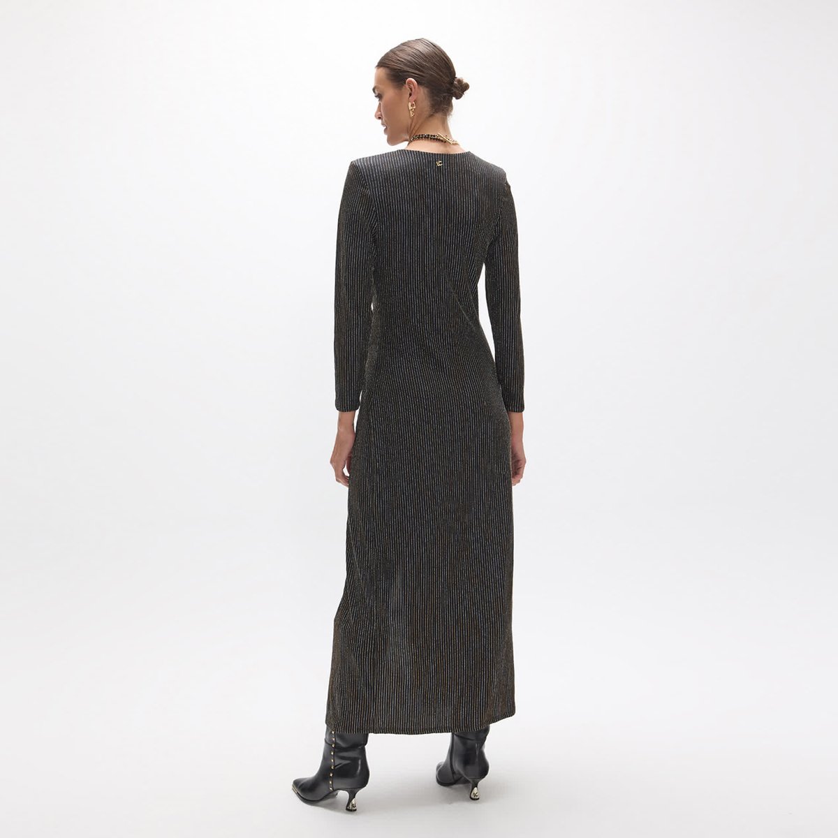 Robe longue col en V nÅ“ud central à fente latérales noir, LOLA CASADEMUNT