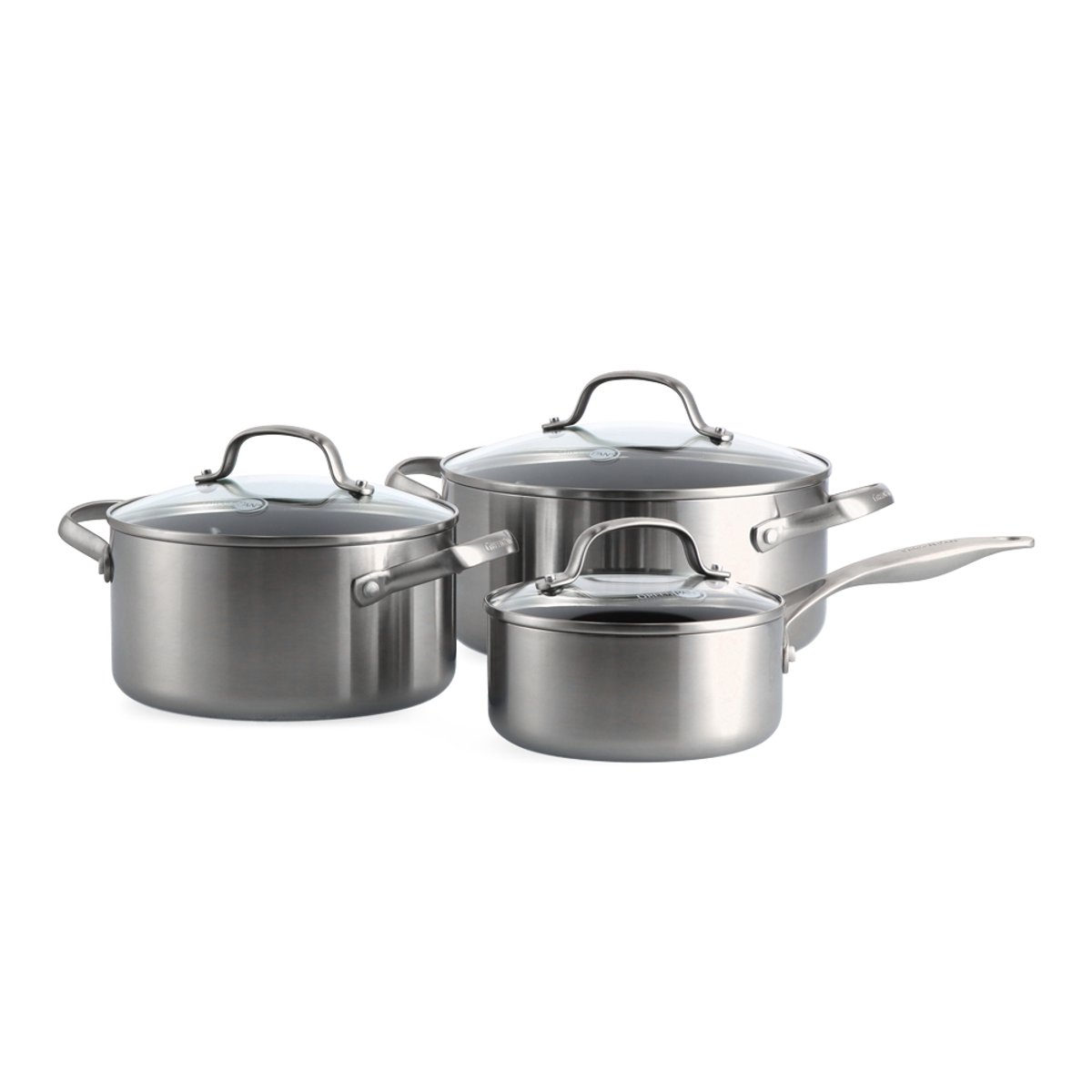 Casserole 16 cm+ Faitout 20 et 24cm inox triply revêtement céramique-Geneva argent / métallique, GREENPAN