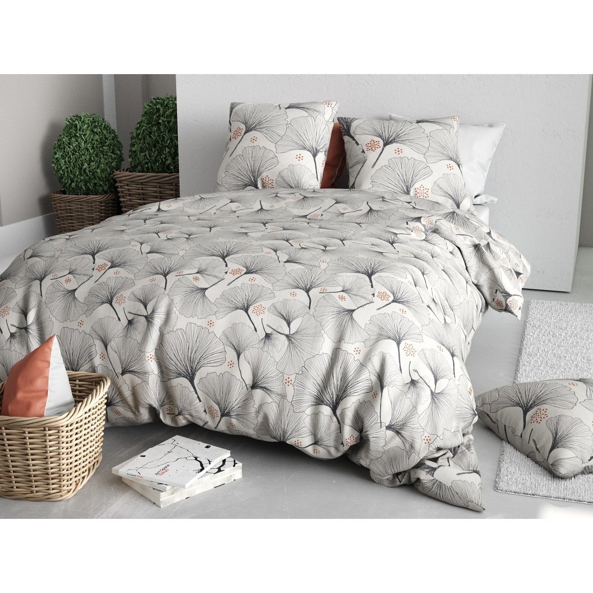 Parure de lit Feuillage gincko blanc, EDEN