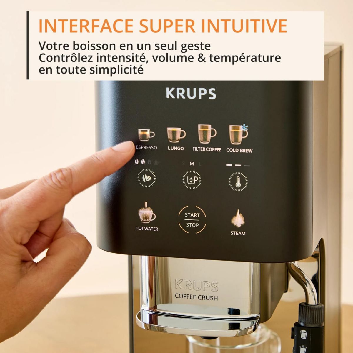 Expresso Broyeur Coffee Crush Experience, Machine à café à grains ultra compacte SA403BE0 couleur unique, KRUPS