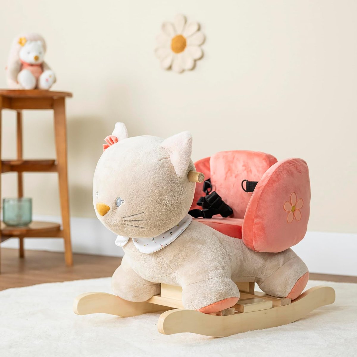 Bascule Lana le chat beige, rose, jaune, NATTOU