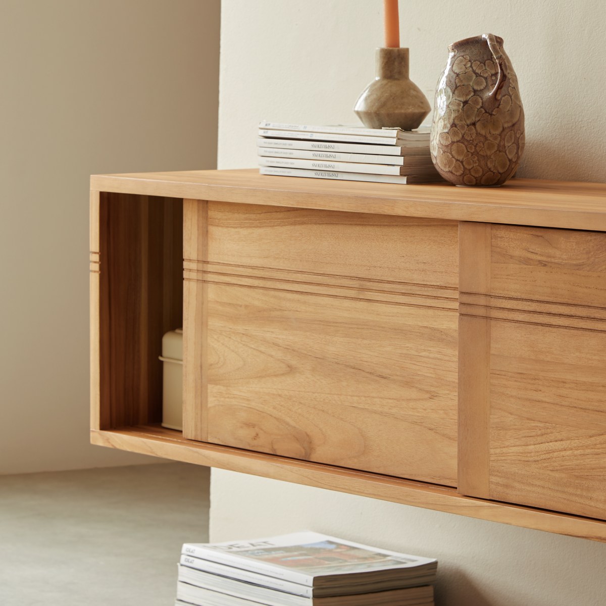 Meuble Hi-FI, TV en Teck massif, BASIC naturel, TIKAMOON