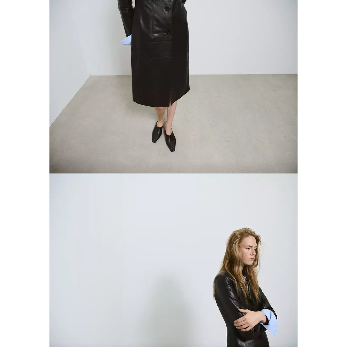 Manteau cuir revers noir, MANGO