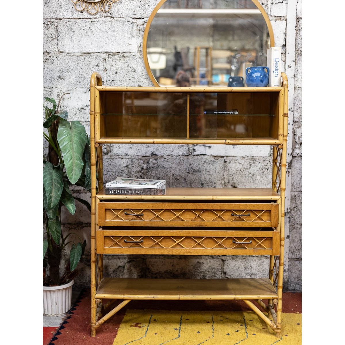 Charmante armoire en rotin Blandine N°544 - Bon état beige, DEBONGOUT