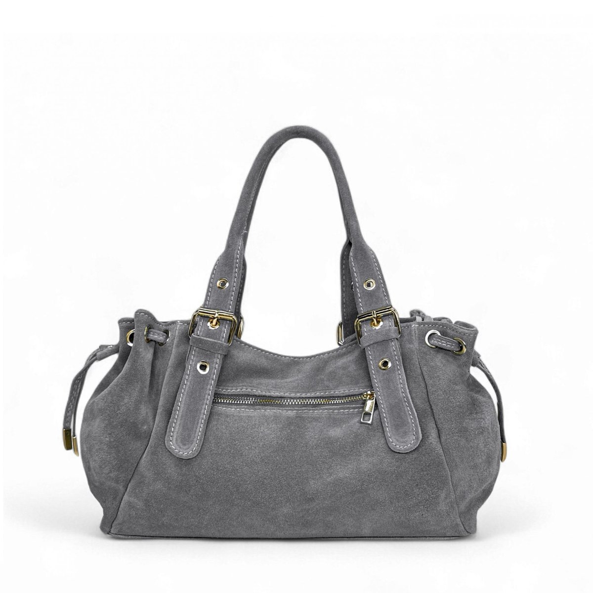 Sac bowling en croûte de cuir PRINCESSE SUEDE gris moyen, OH MY BAG