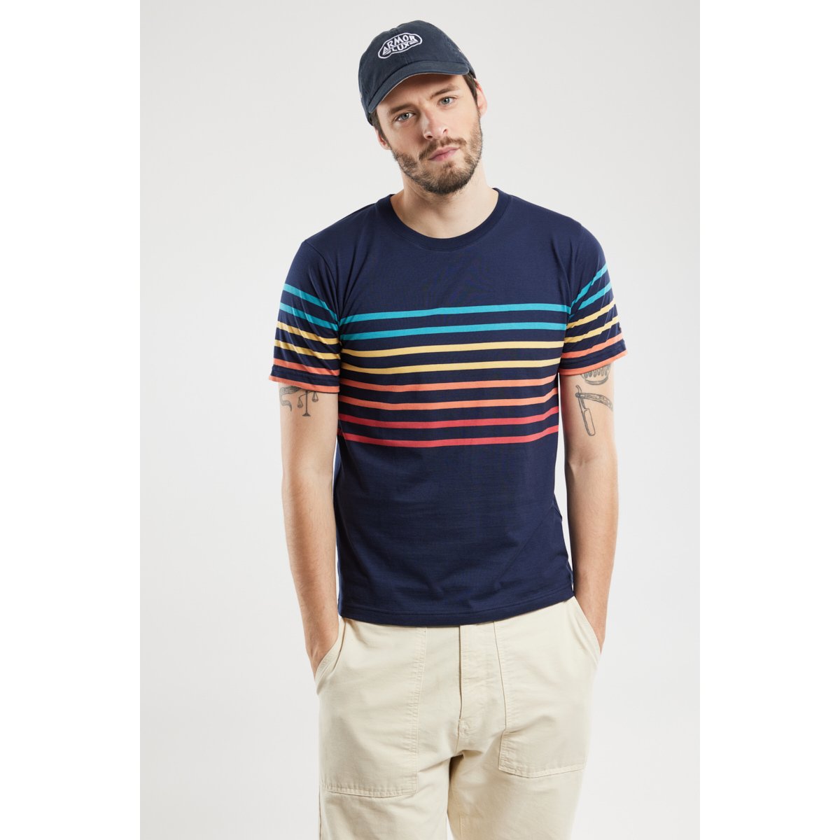 T-shirt rayé en coton léger marine deep/multicol e24, ARMOR-LUX