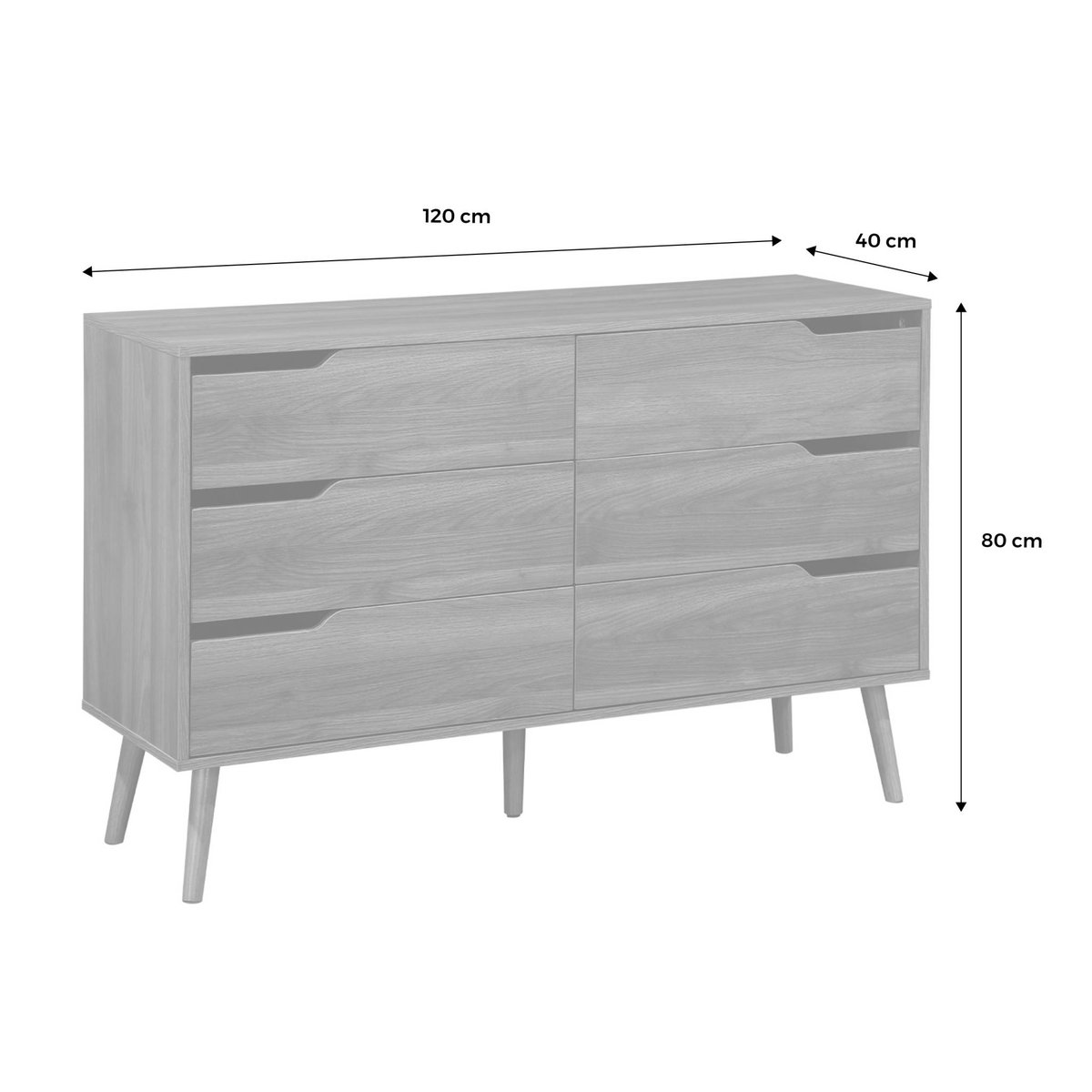 Commode décor bois 6 tiroirs NEPAL noyer, SWEEEK