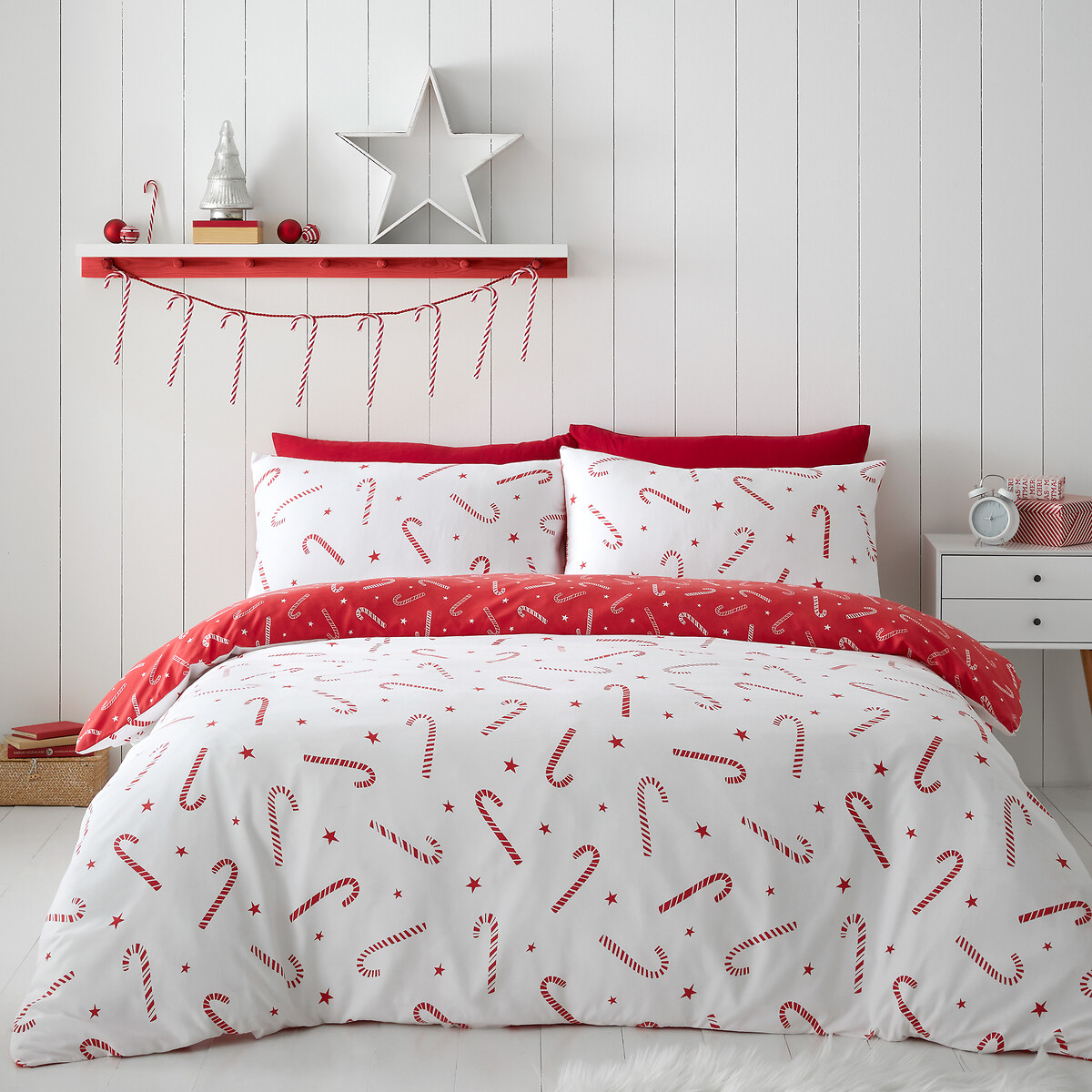 Christmas Candy Cane Duvet Cover and Pillowcase Set white, CATHERINE LANSFIELD