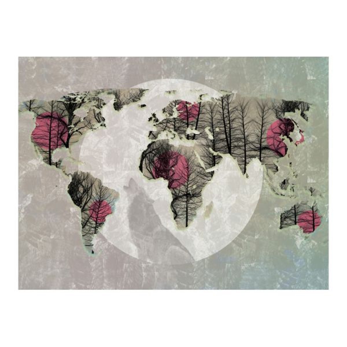 Papier peint intissé panoramique Carte du monde Map of the World - Howling to the moon gris / argent, EDEN