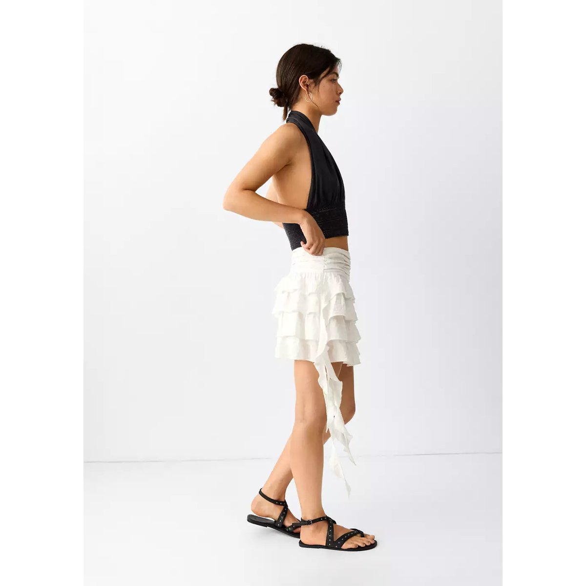 Jupe courte à volants blanc cassé, MANGO TEEN
