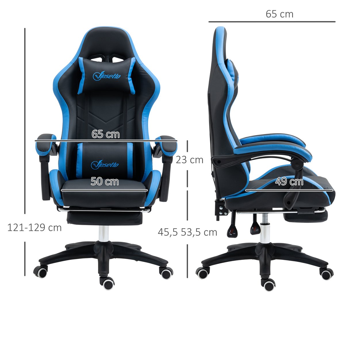 Fauteuil gaming Polyuréthane Noir noir et bleu, HOMCOM