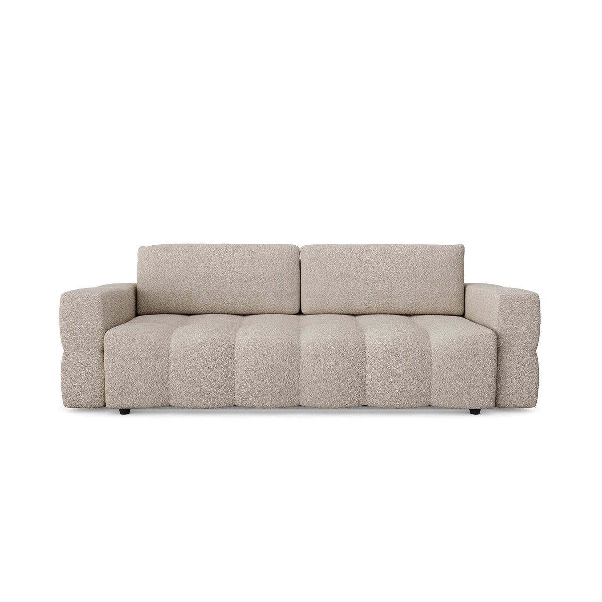 Canapé convertible coffre noyer 4 places en tissu bouclette GABRIEL beige, SIA HOME