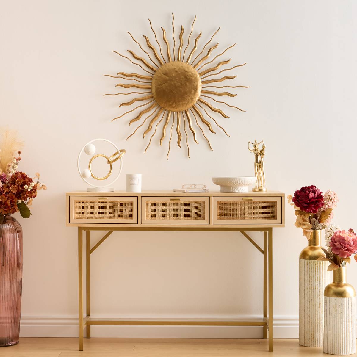 Décoration murale soleil en métal doré 80cm EDWIGE doré, ATMOSPHERA