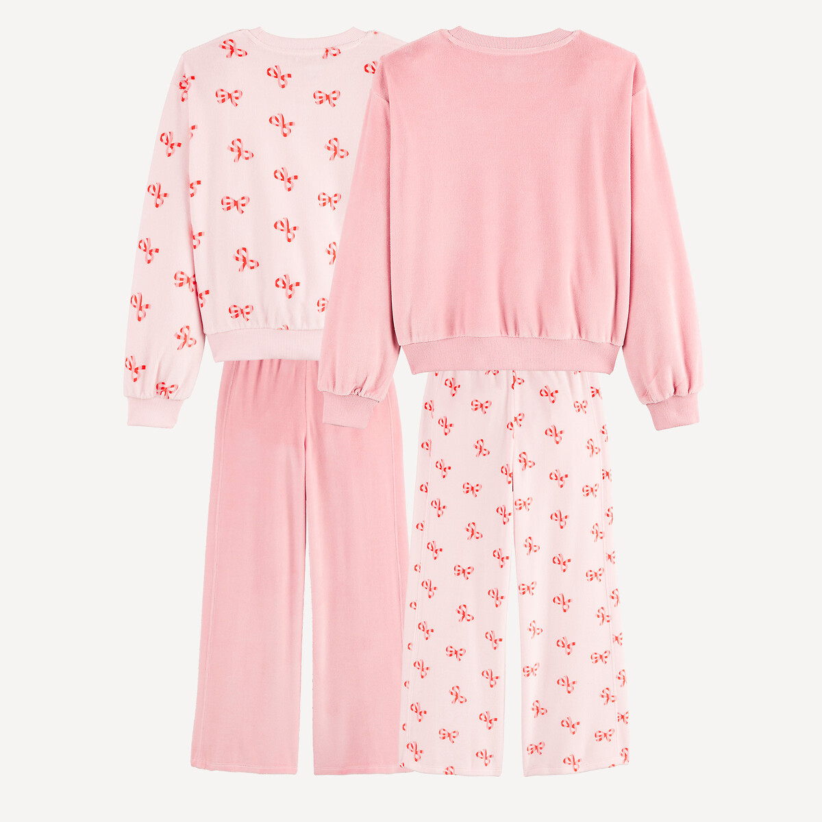 Lot de 2 pyjamas en velours, motif noeuds assortis, LA REDOUTE COLLECTIONS
