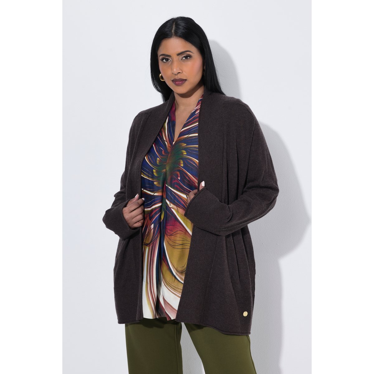 Cardigan en laine mélangée acajou, ULLA POPKEN