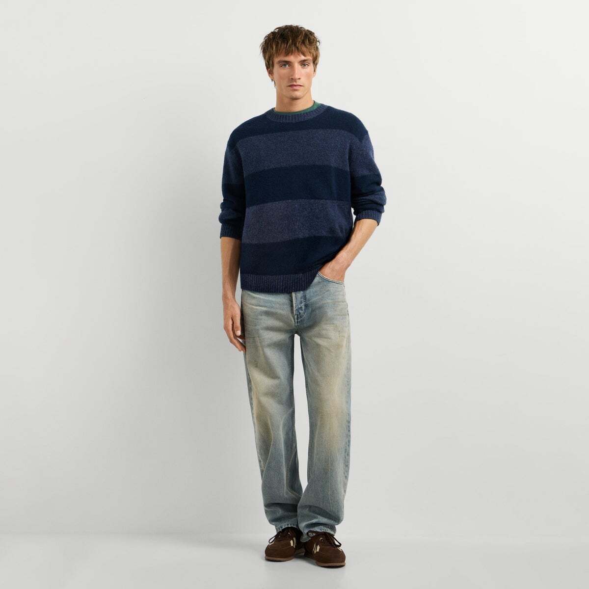 Pull Col Rond En Maille Coupe Casual bleu mer, PEPE JEANS