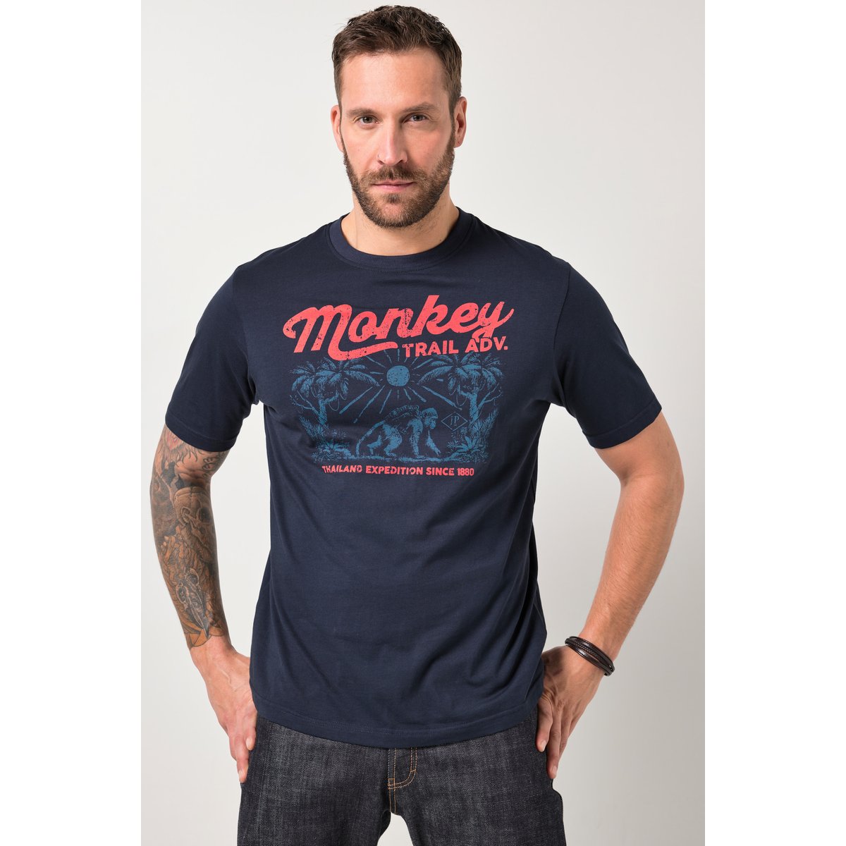 T-shirt, imprimé et manches courtes bleu marine, JP1880
