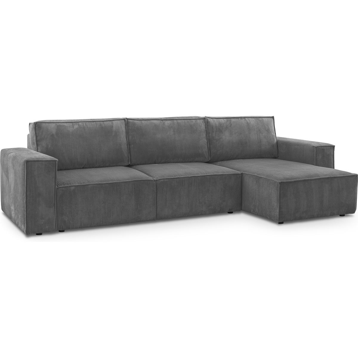 Canapé d'angle convertible 5 places en velours côtelé - HARPER gris anthracite, HOMIFAB