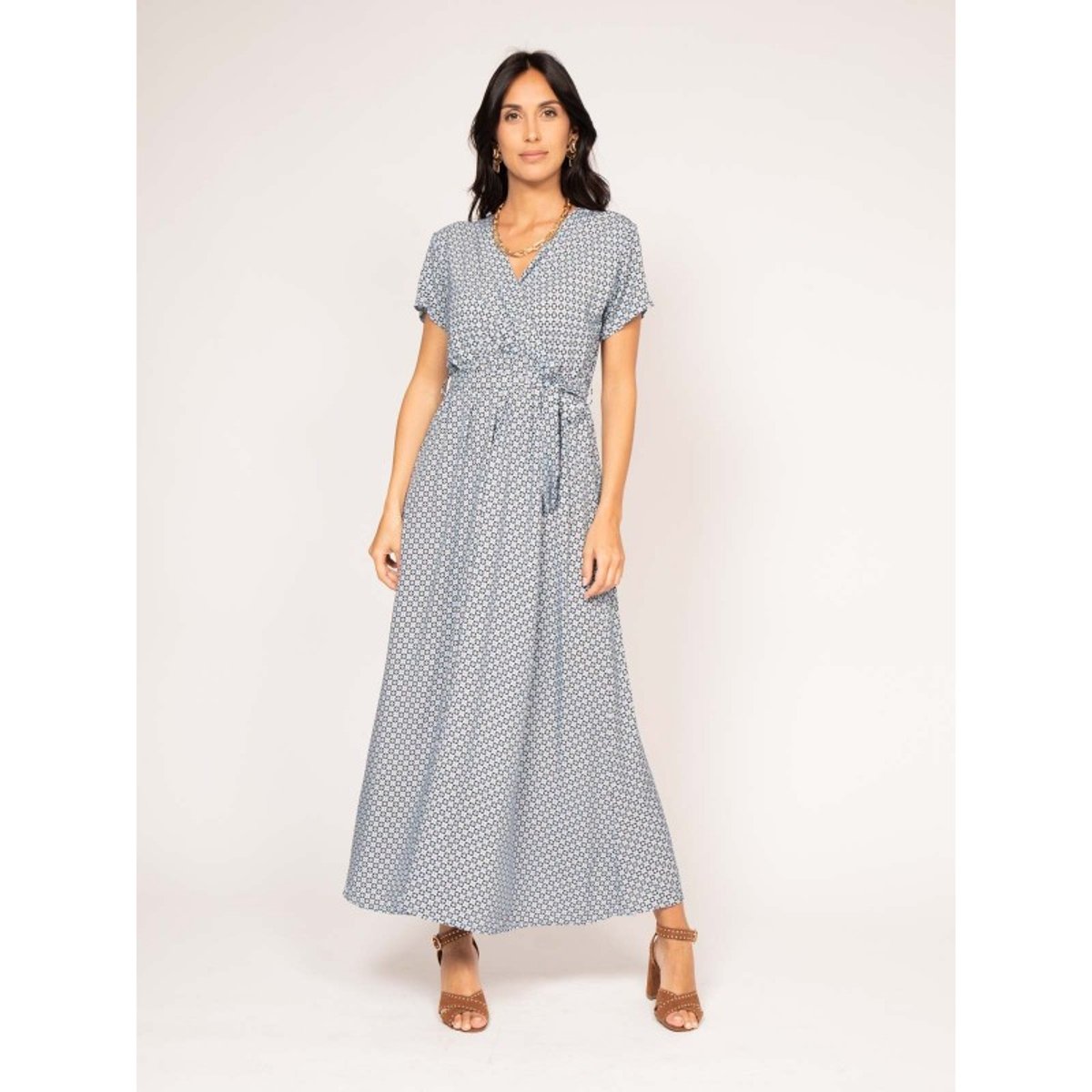 Robe Longue Cache Coeur Motifs Icare bleu ciel, DONA LISA