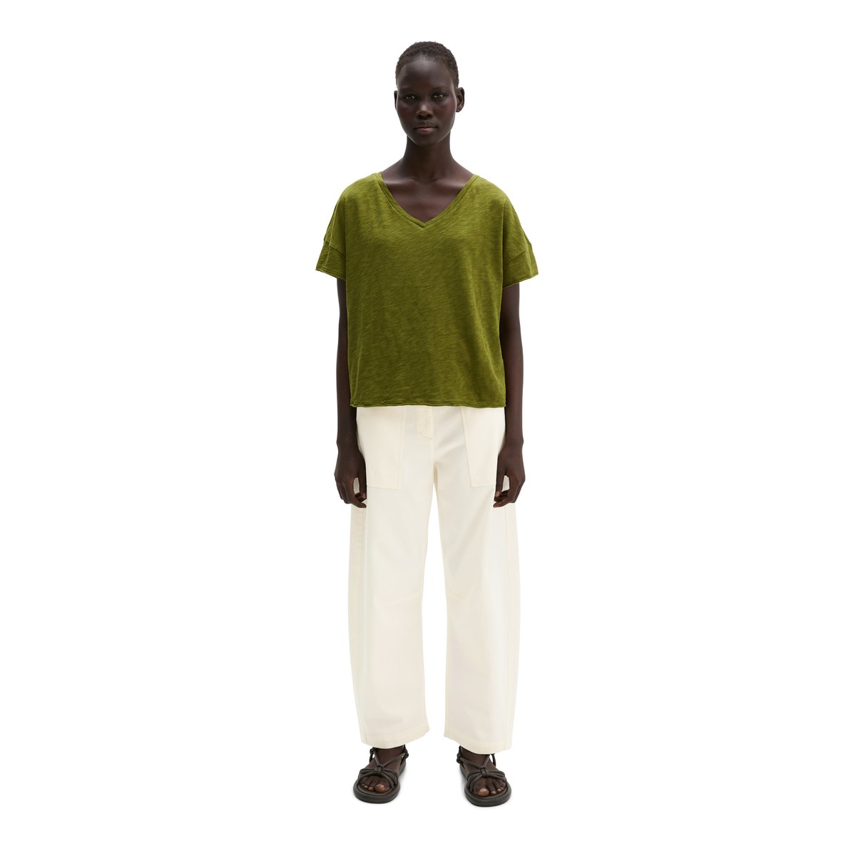 T-shirt coupe classique en jersey slub vert, MARC O'POLO