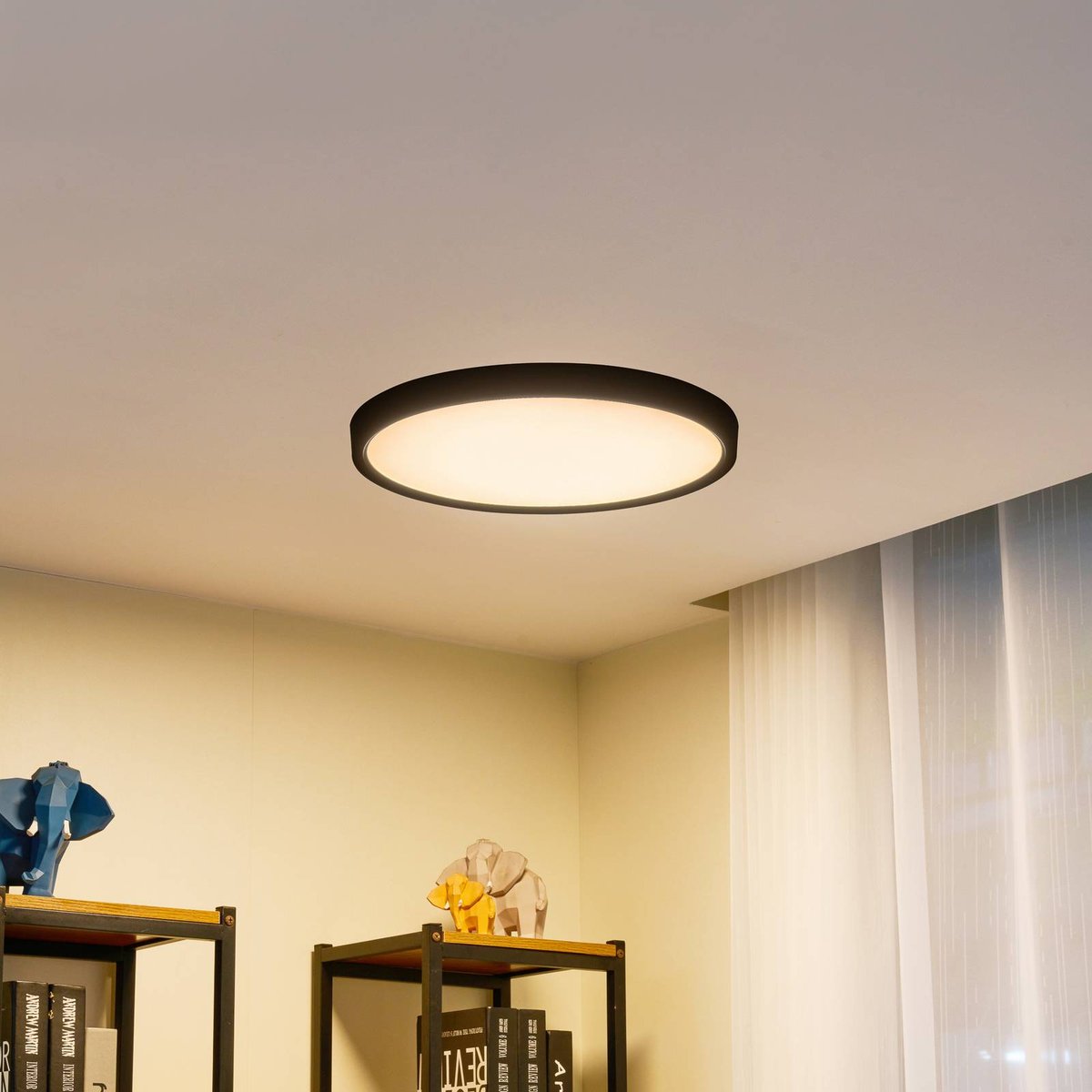 Plafonnier moderneLED, Pravin noir mat, blanc, LINDBY