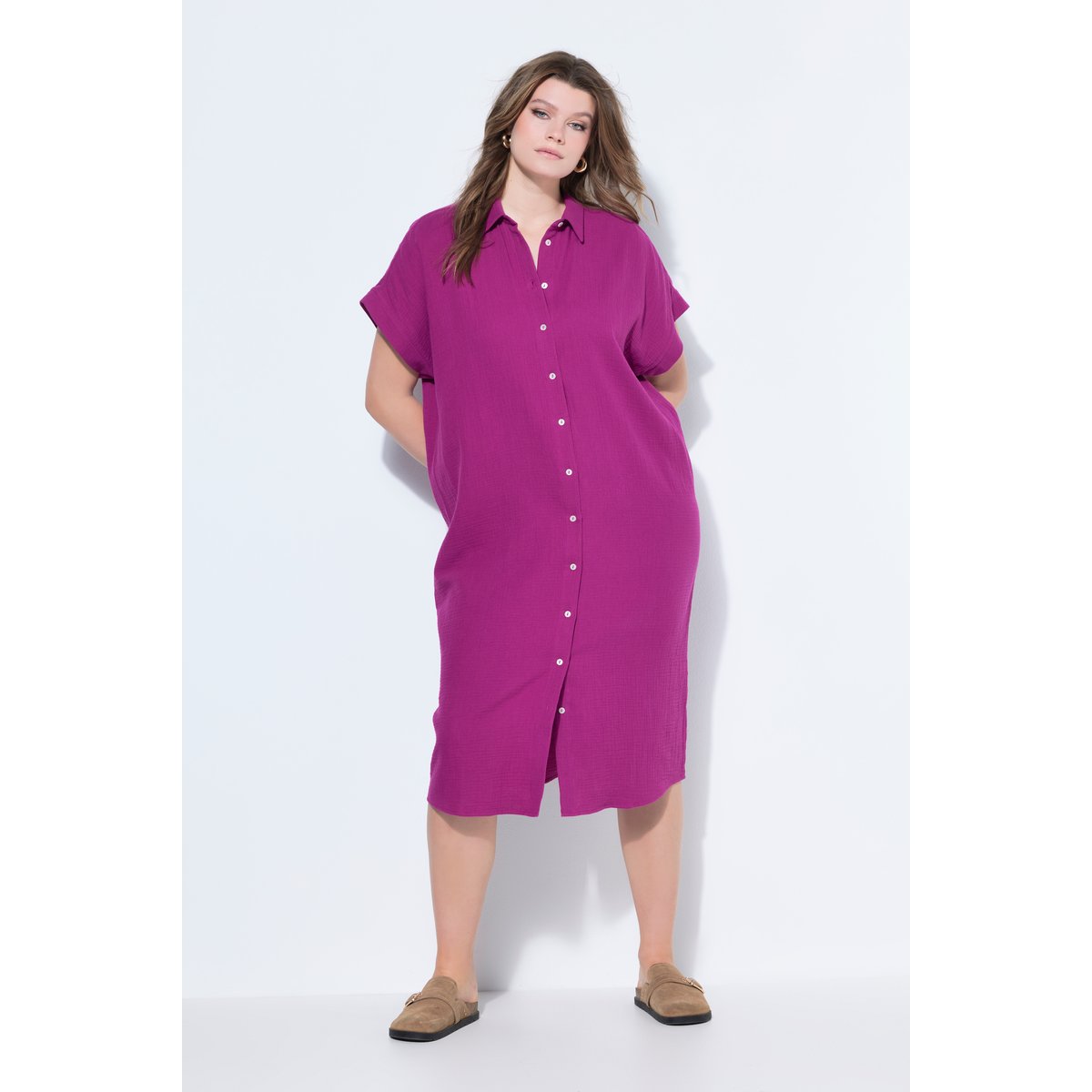Robe-chemisier longue en mousseline magenta, STUDIO UNTOLD