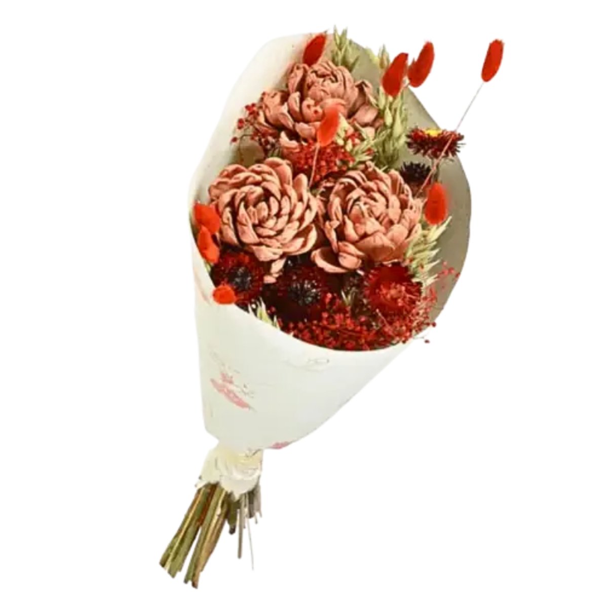 Bouquet de fleurs séchées Orange 50 cm couleur unique, NATURALYS