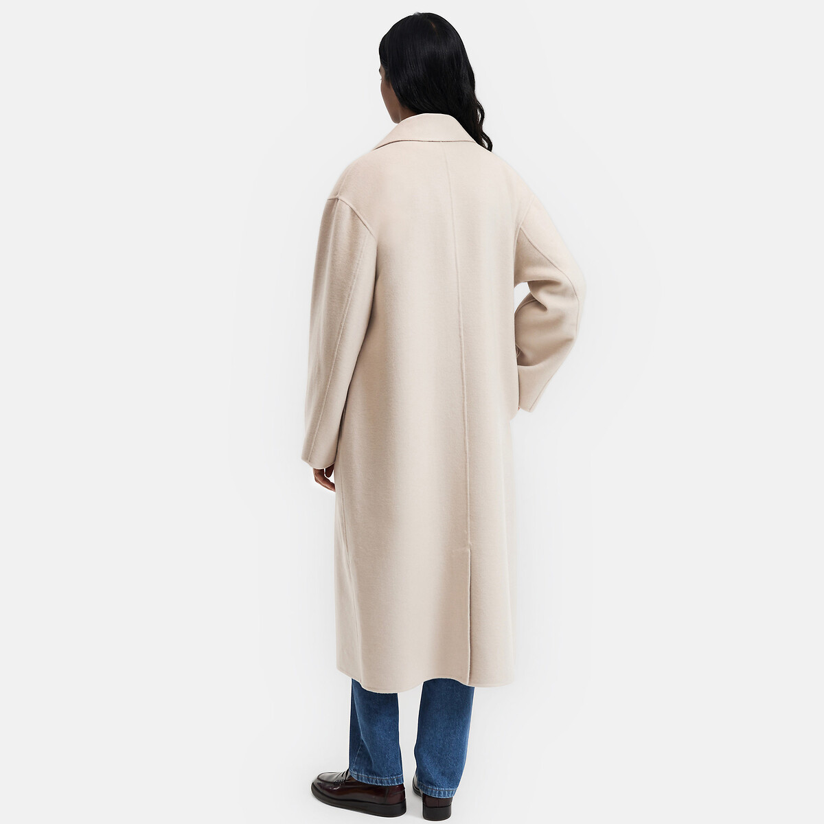 Abrigo oversize cruzado de confección artesanal en mezcla de lana beige jaspeado, LA REDOUTE COLLECTIONS