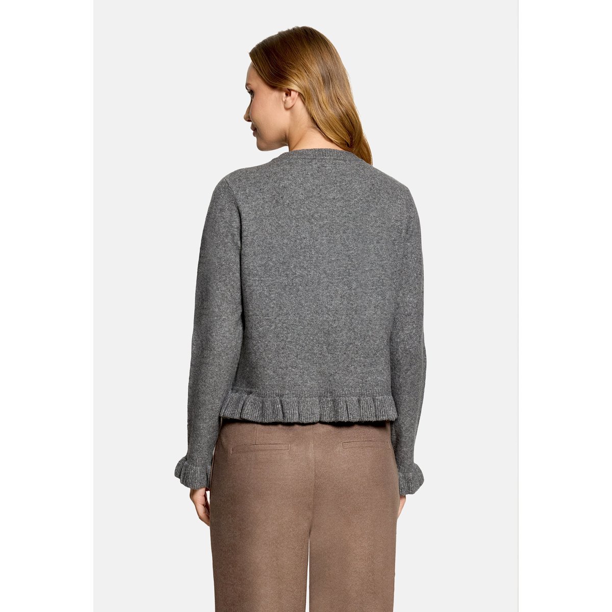Cardigan en maille à ruches gris, CARTOON