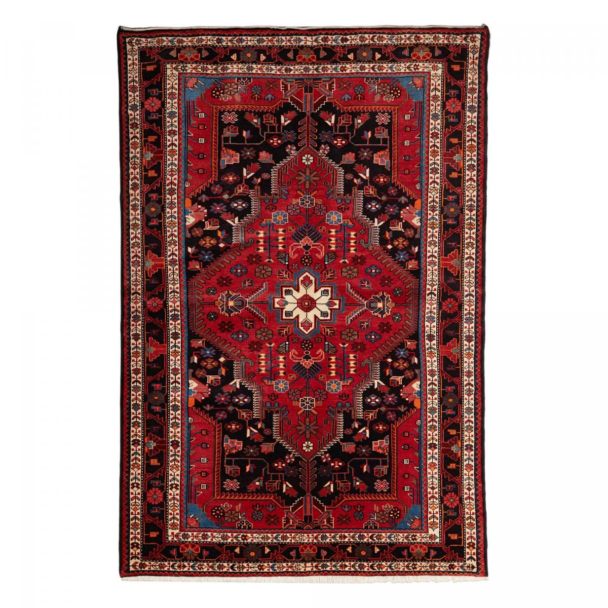 Tapis d'orient, motif oriental, noué main en laine, HAMADAN 28 rouge, bleu, noir, UN AMOUR DE TAPIS