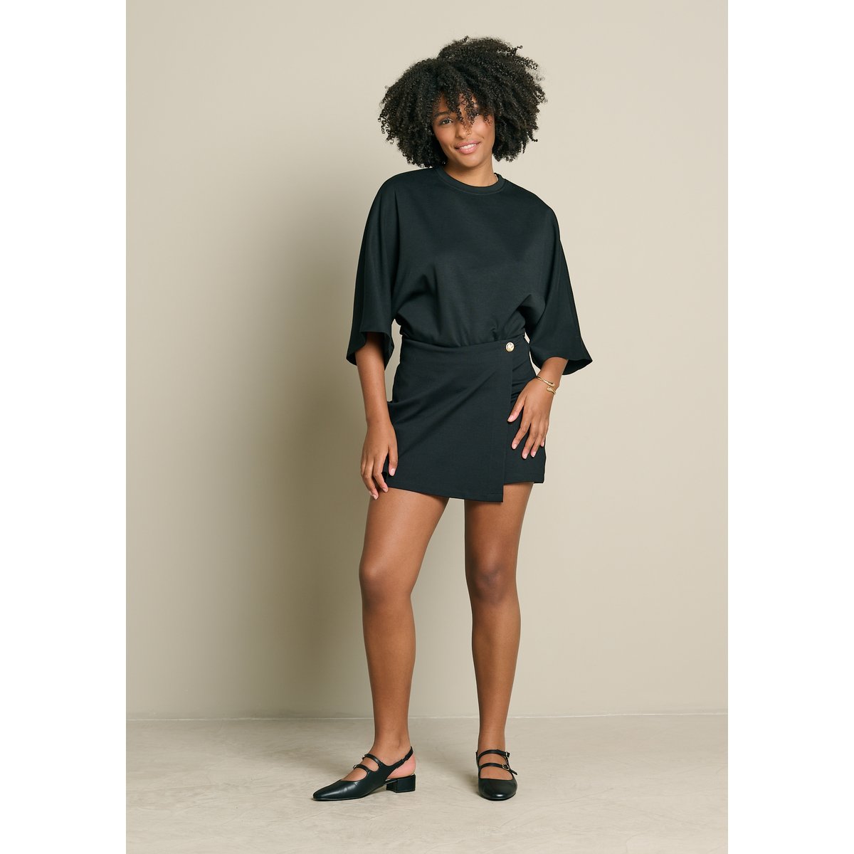 Jupe-short portefeuille noir, LOLALIZA