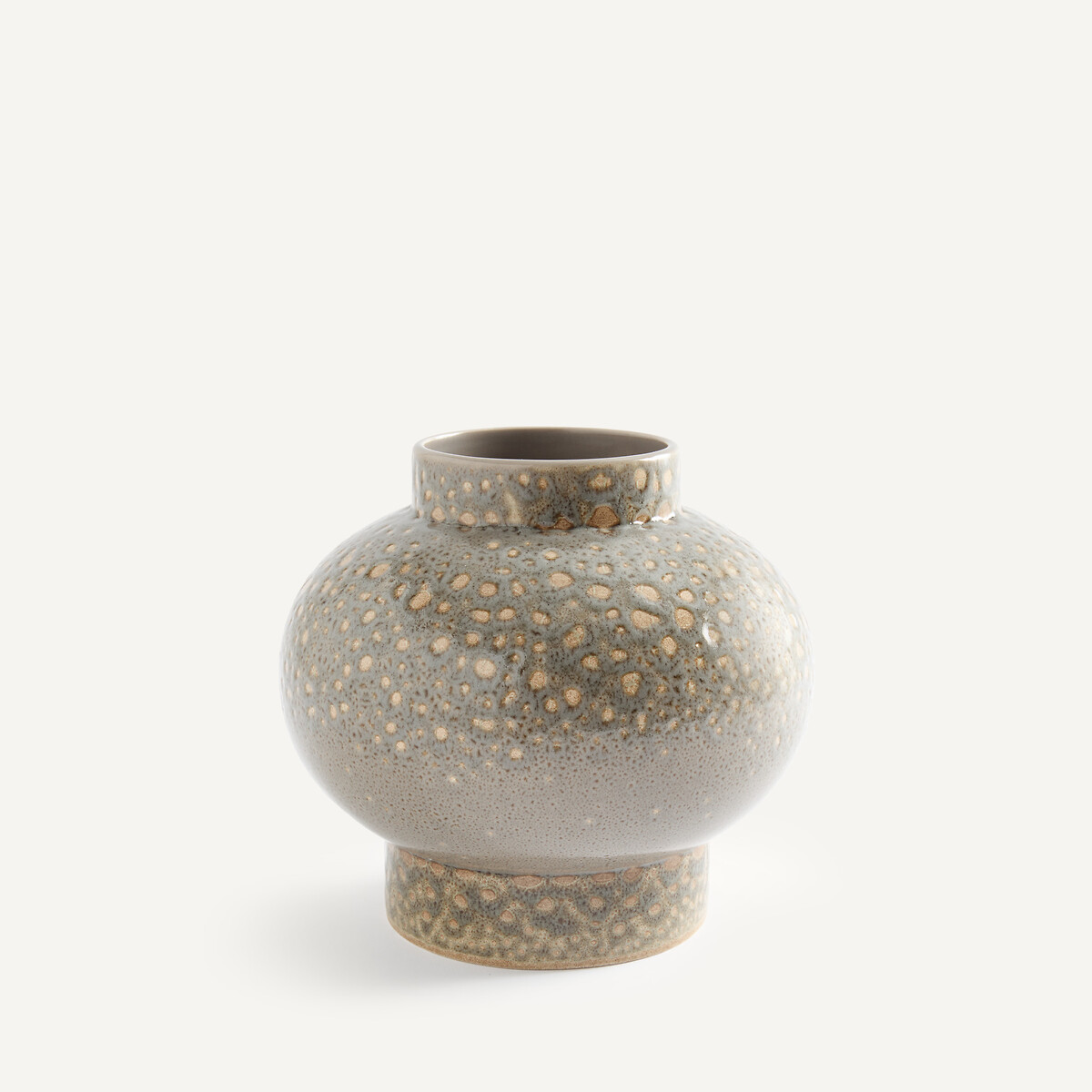 Vaso rotondo in ceramica smaltata maculata, altezza 18,5 cm, LECCIA grigio maculato, AM.PM