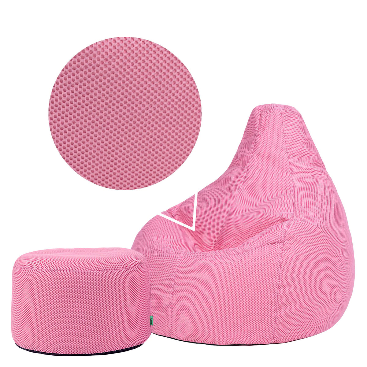 Pouf de gaming à dossier haut en mesh tech avec repose-pied rond Oeko-Tex® - DALTON rose pastel, ICON